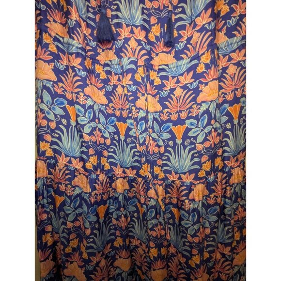 J. McLaughlin XS Dress Chessie Silk Blend Blue Floral Tiered Stained Glass Boho - Picture 9 of 12